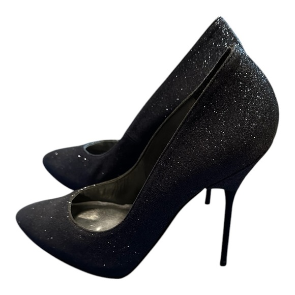 Stuart Weitzman Navy‎ Dagger Mini Glitter size 8.5 EU 5" Stiletto Heel Designer - Picture 2 of 6